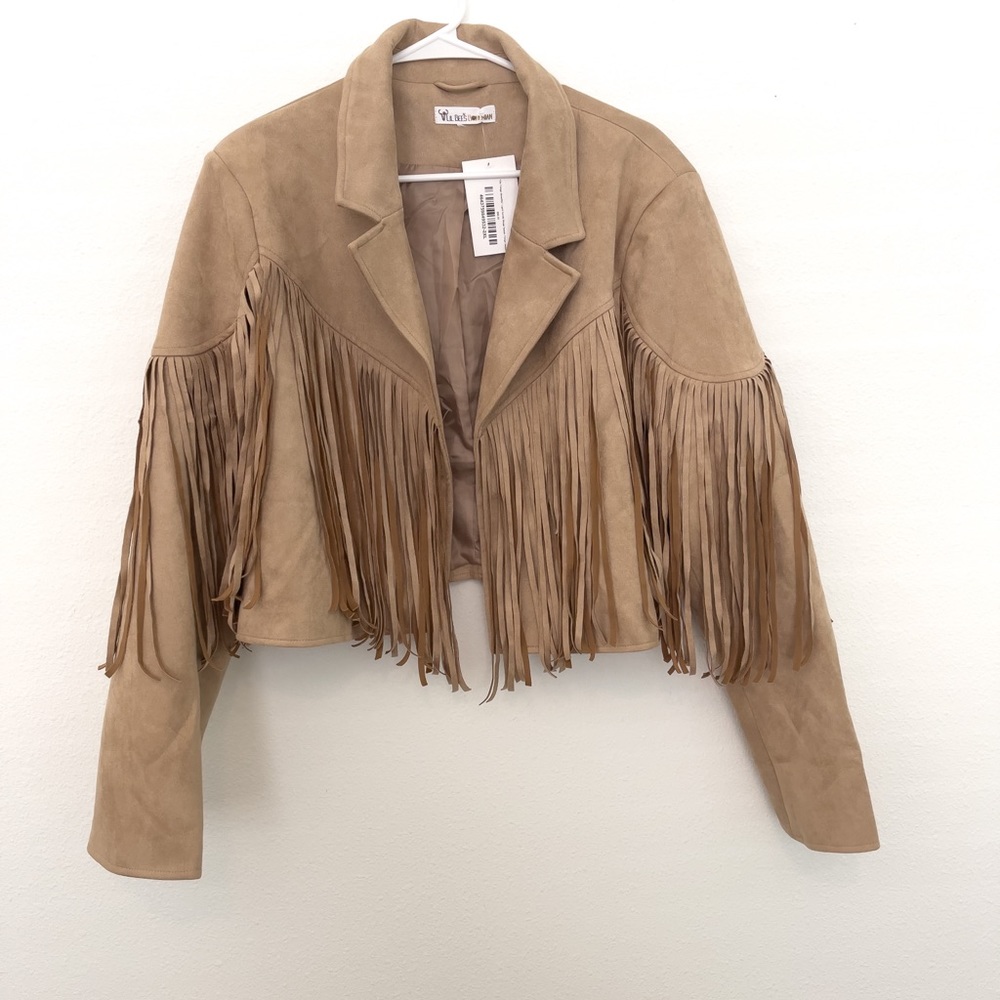 Light Beige Suede Fringe Jacket